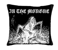 a pillow with the words in the morgue on it