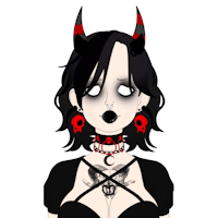 a girl with devil horns and a black dress