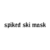 a black and white image of the word spiked ski mask